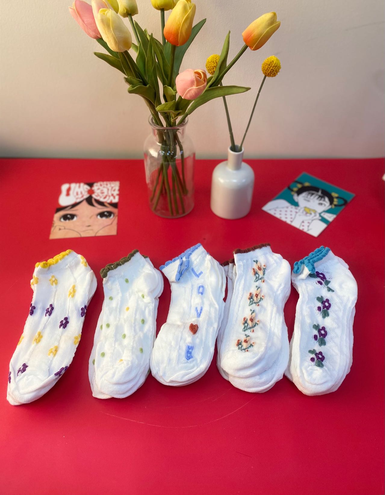 Women Girls Cotton Ankle Socks Lot Flower Casual Socks