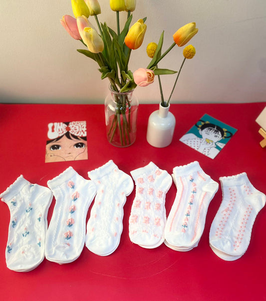 Ladies Women Cotton Socks Flower Elastic Casual Socks
