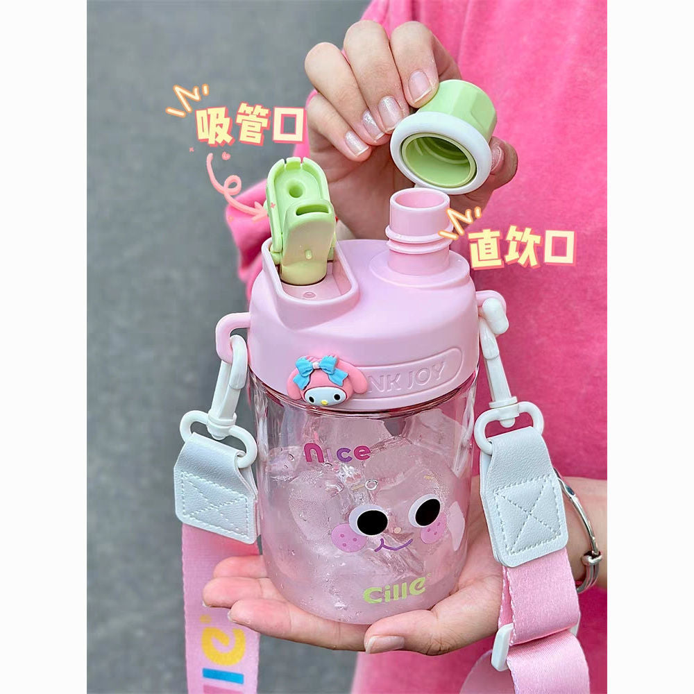 Pink carton water bottle with tube 560ml （3D sticker，Carry Straps）