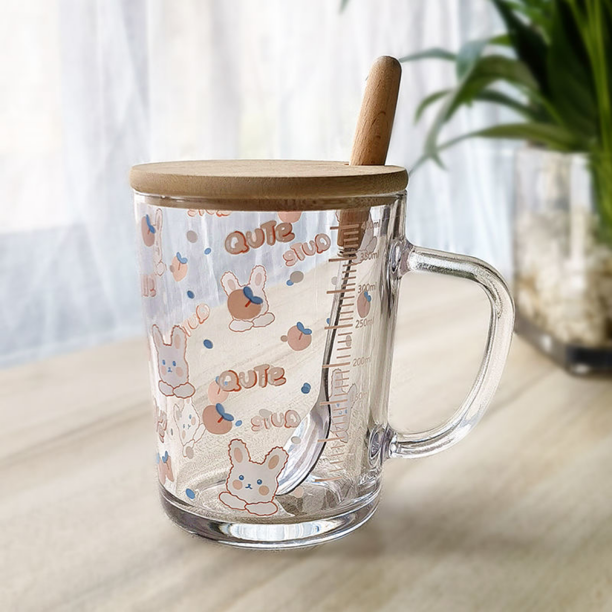 Cute bunny glass with spoon