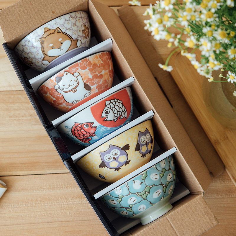 Japanese Original Cartoon Porcelain Bowl set（5pieces）design